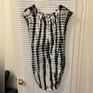 James Peres brushed jersey ruched black and white dress